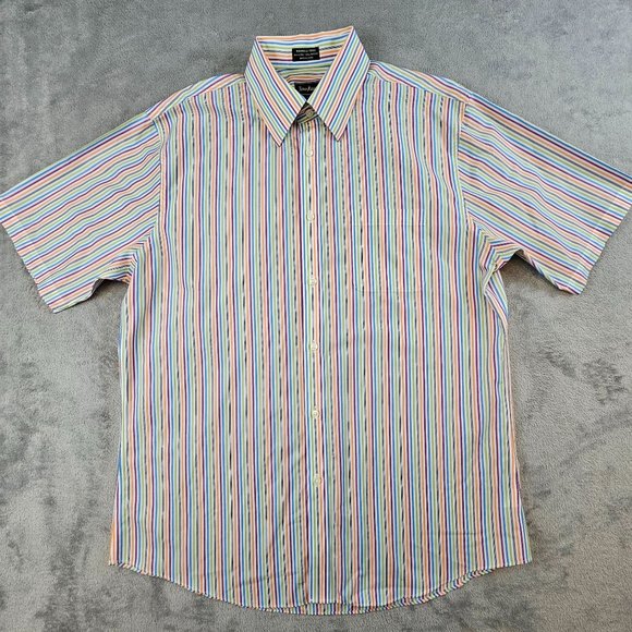 Neiman Marcus Shirt Men's Large Multicolor Striped Button Front 80's 2-Ply - Picture 1 of 9